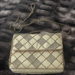 Vintage Gold and Silver Quilted Women's Evening Bag